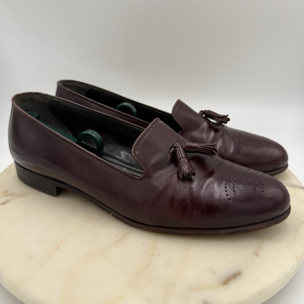 Bally Of Switzerland Alan Tassel Brown Leather Loafers Medallion Toe Men's 12 D